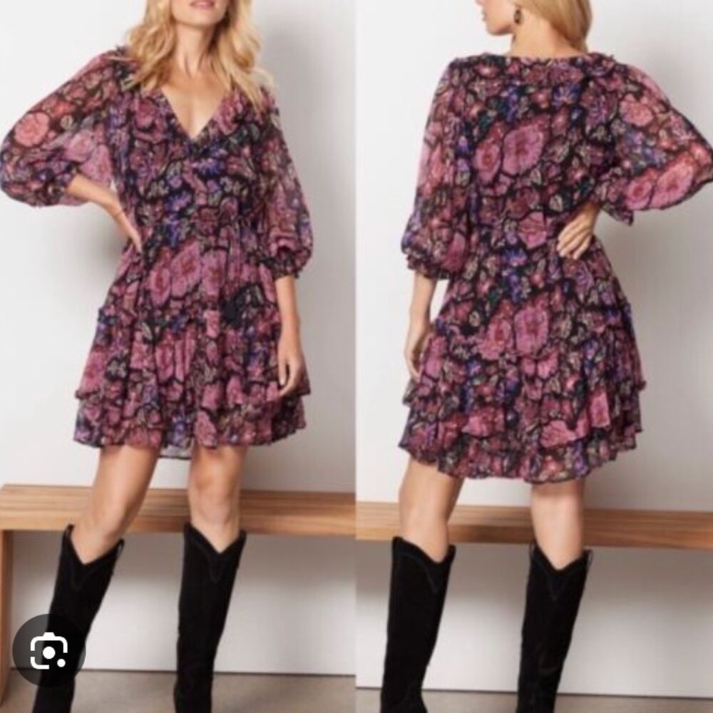 Cleobella Floral Mini Dress - Pink and Purple